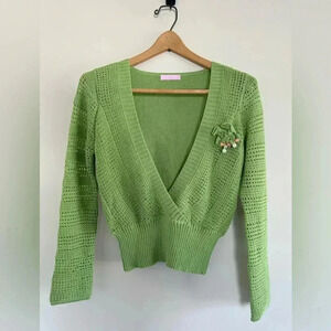Cropped Sweater in Bright Lime Green With Removeable Brooch